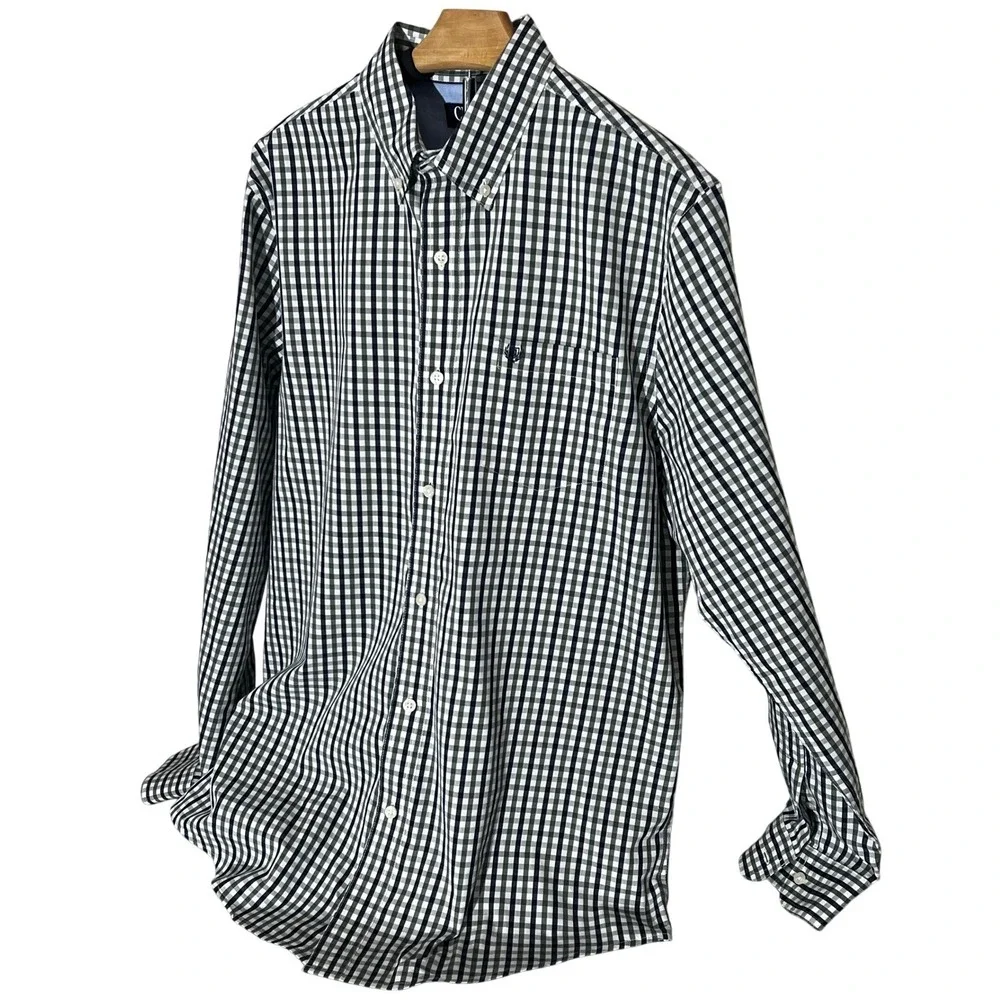 Chaps Mens Long Sleeve Gingham Button‎ Down Shirt LG Stretch Easy Care Casual